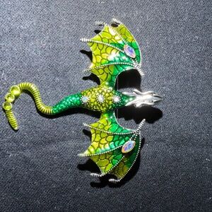Enchanted Green and Blue Dragon Crystal Brooch